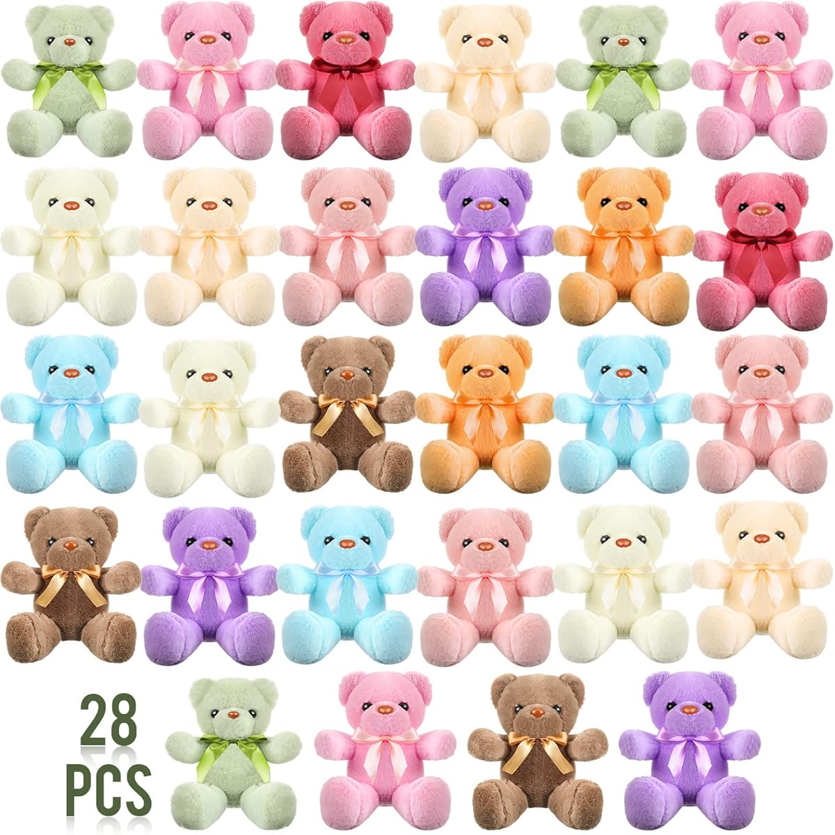 Jerify 28 Pieces Stuffed Plush Bears 12 Inch Cute Soft Bears with Ribbon Bows 10 Colors for Kids Boys Girls Christmas Wedding School Baby Shower Valentine Gifts