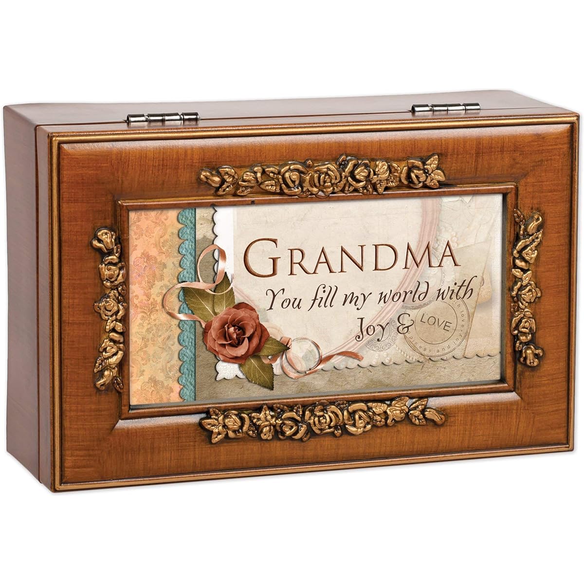 Grandma Rich Walnut Finish Petite Jewelry Music Box - Plays Wind Beneath My Wings