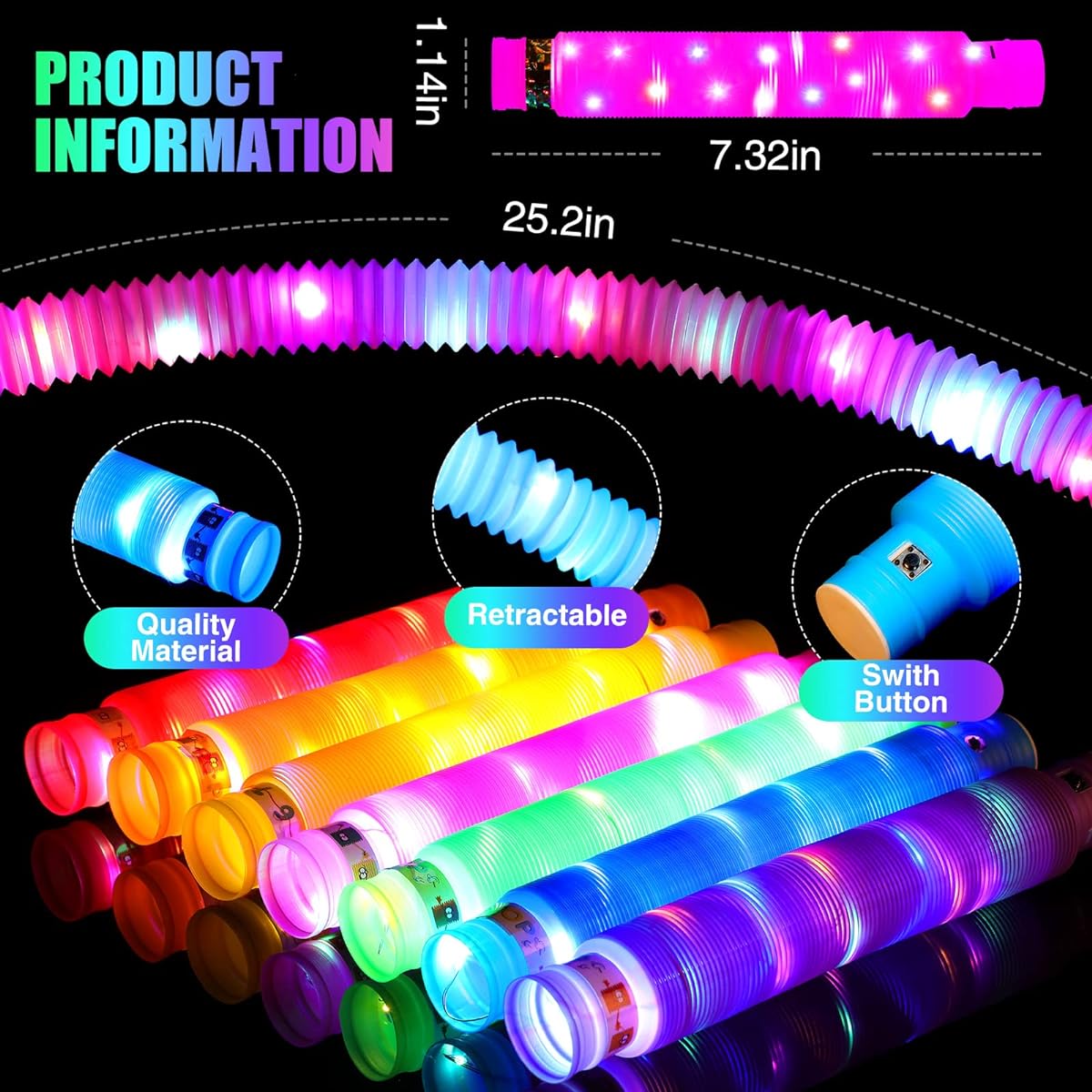 80pcs LED Glow Tubes Light Up Party Favors Sensory Toys LED Light Up Tubes Glow in the Dark Party Fidget Tubes for Valentine's Day Christmas Birthday Graduation Party Goodie Bag Stuffers