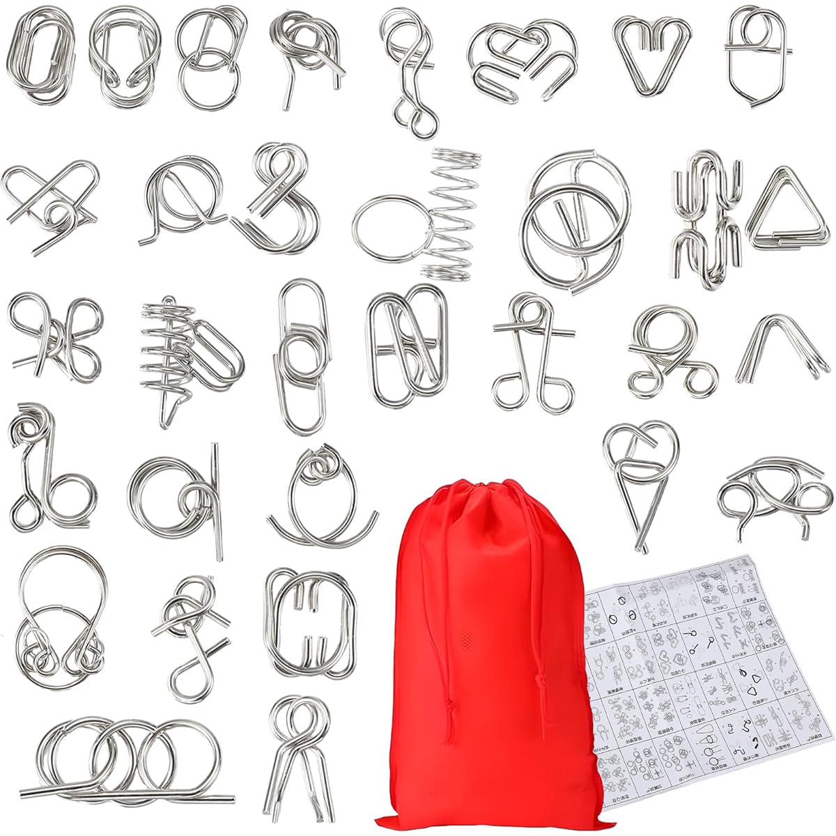 Shappy 72 Piece Brain Teaser Puzzle Set with Pouch, Metal Puzzles for Adults, Metal Wire Puzzle, IQ Puzzle Game, Metal Brain Teaser Puzzle for Adults Interlocking Puzzle Toys, Party Favors, Challenge Gifts