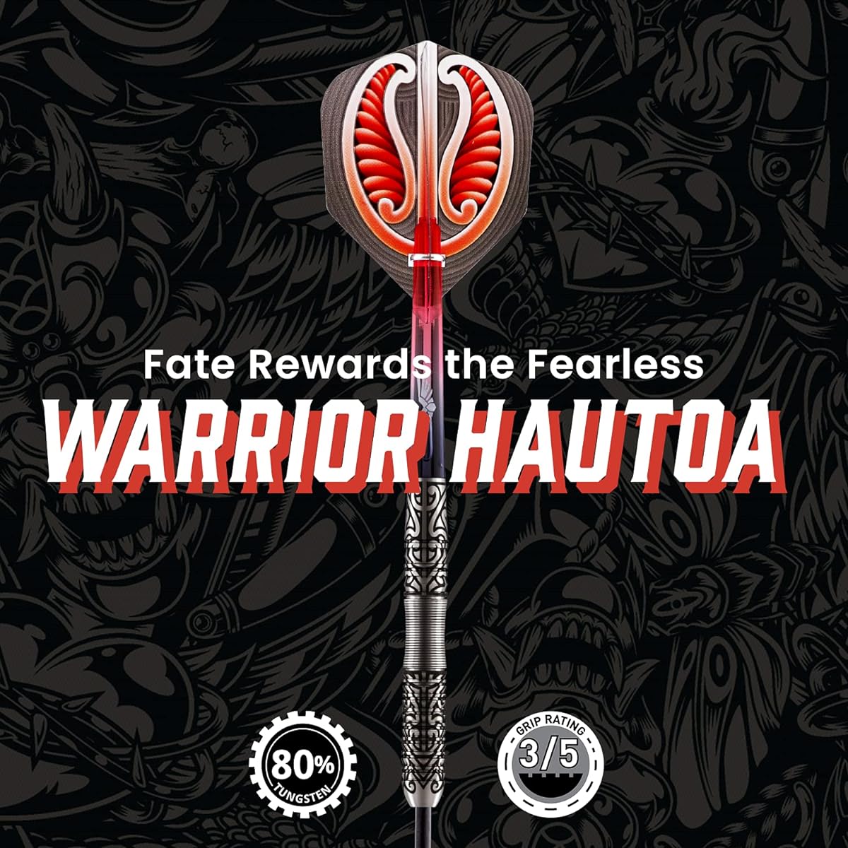 Shot! Darts Warrior Hautoa Steel Tip Dart Set Center Weight 80% Tungsten Barrel