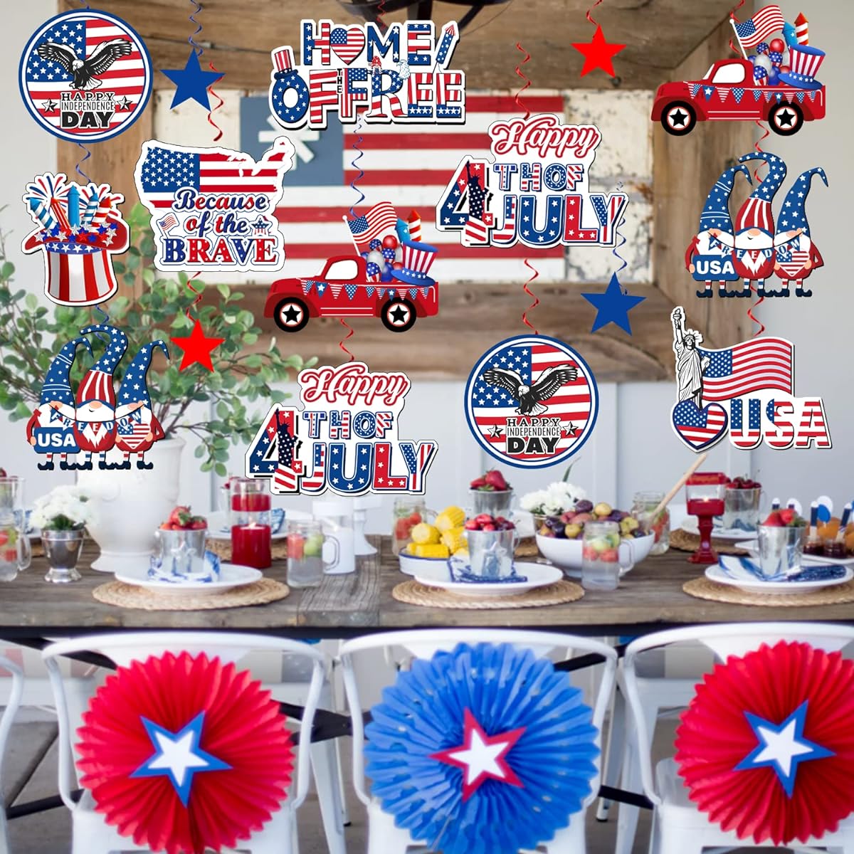 36pcs 4th of July Decorations Hanging Swirls, NO-DIY Patriotic Decor 4th of July Party Decorations Hanging Swirls Independence Day 4th of July Decorations Hanging Swirls