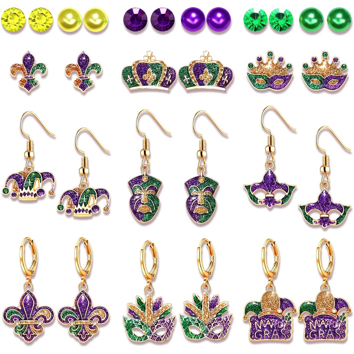Mexican Fiesta Earrings Cinco De Mayo Earrings Mardi Gras Earrings St. Patrick's Day Earring Set Easter Earrings Holiday Accessories Party Favors Gifts 9-18 Pairs