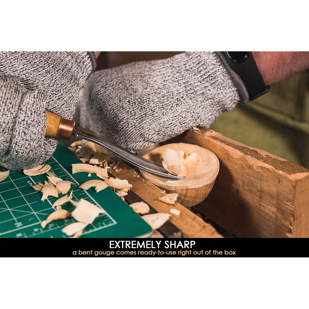 BeaverCraft, Wood Spoon Carving Gouge Compact Chisel K6L/15 - Wood Carving Tools - Bowl Carving - Carbon Steel Blade - Wood Handle - Radial Gouging - Knife Hardwood - Compact Bent Gouging