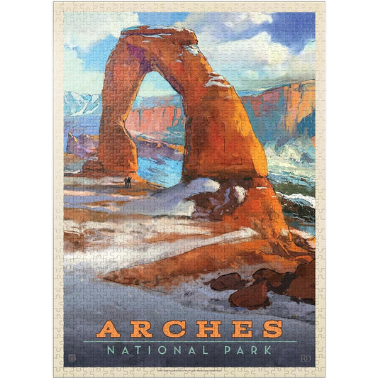Arches National Park Delicate Arches Covered in Snow, Vintage Poster - Premium 1000 Piece Jigsaw Puzzle for Adults