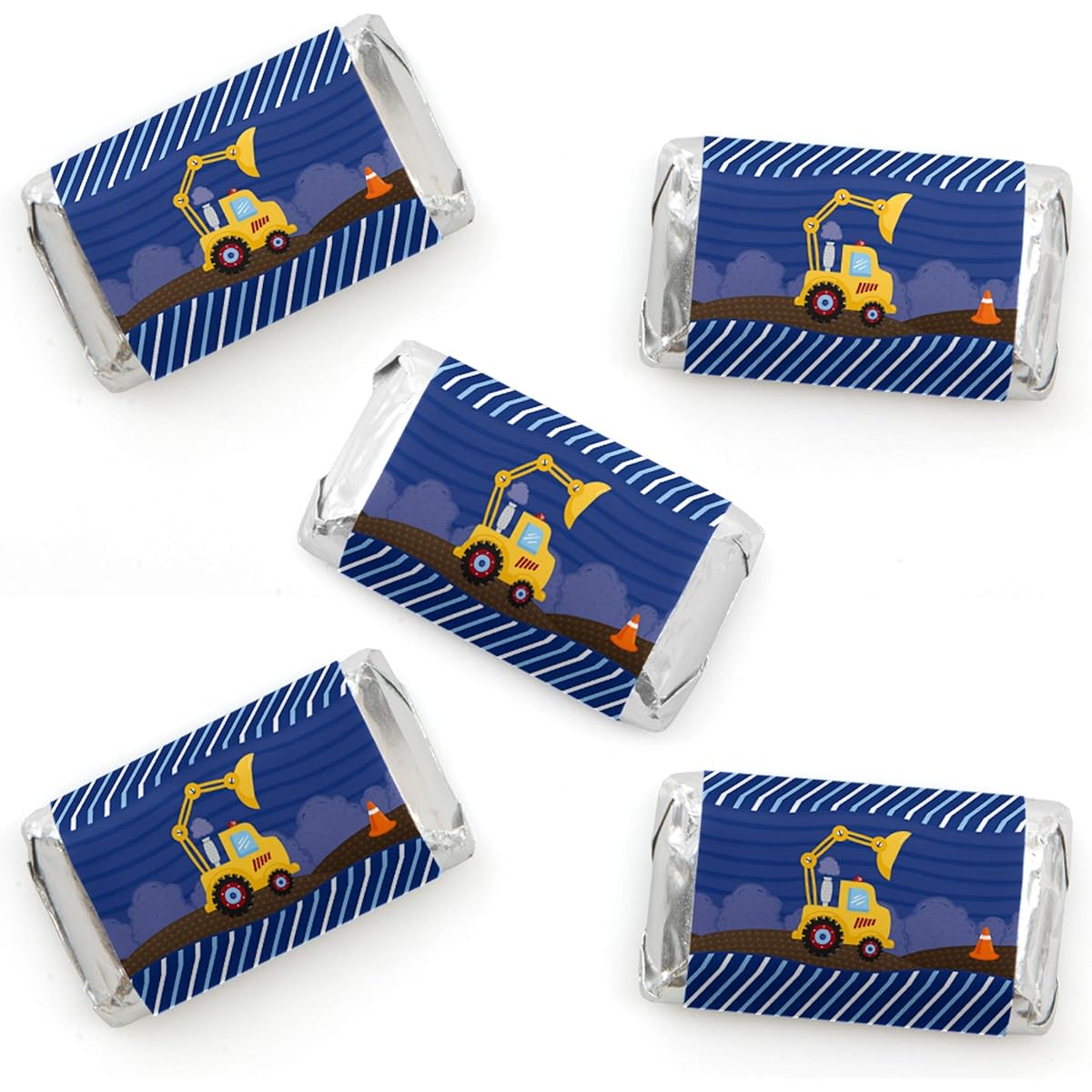 Construction Truck - Mini Candy Bar Wrapper Stickers - Small Favors for Baby Shower or Birthday Party - 40 Sheets