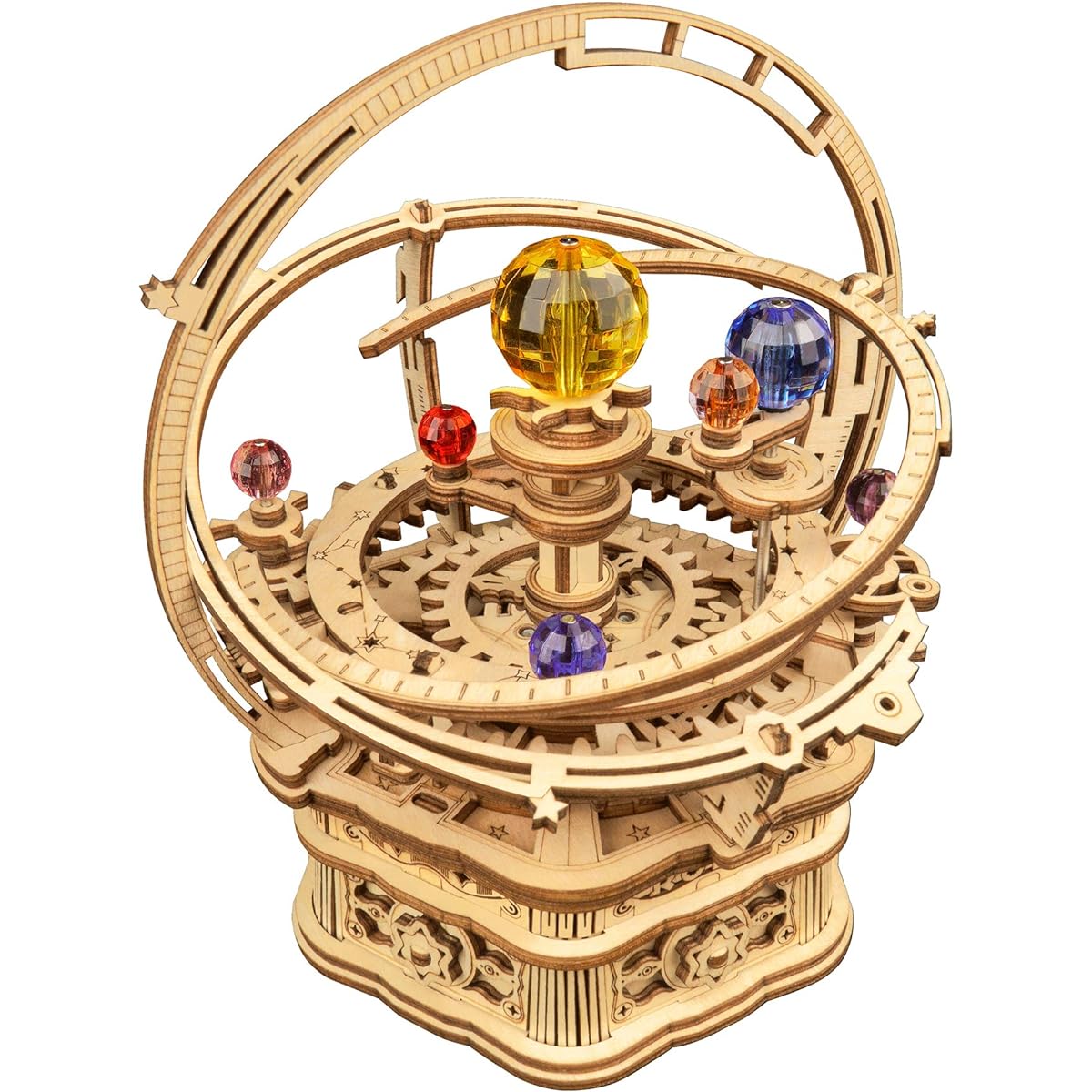 Hands Craft DIY 3D Music Box Wooden Puzzle - Gear Driven, Starry Night Laser Cut Assembly Model Building Kit Brain Teaser Puzzle Educational STEM Toys for Adults and Teens AMK51