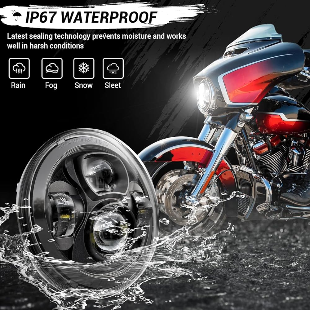 Z-OFFROAD Motorcycle 7 Inch LED Headlight DOT Kit Harley-Davidson Touring Street Glide Road King Special Electra Glide Ultra Classic Fatboy Heritage Softail Switchback Black
