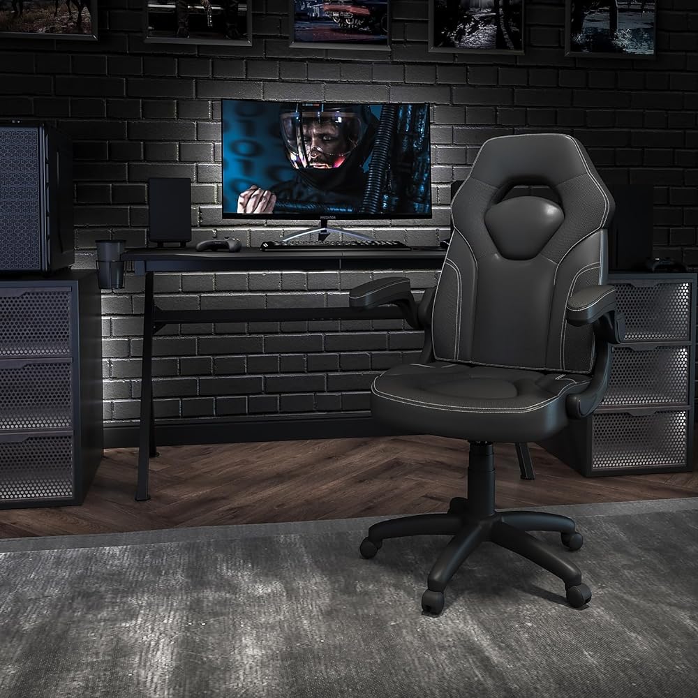 Flash Furniture Gaming Chair Black Computer/Office Racing Seat Soft Leather Adjustable Ergonomic Rotating Flip-up Arm 67D x 63W x 107Hcm [Regular Japanese Import Product] CH-00095-BK-GG