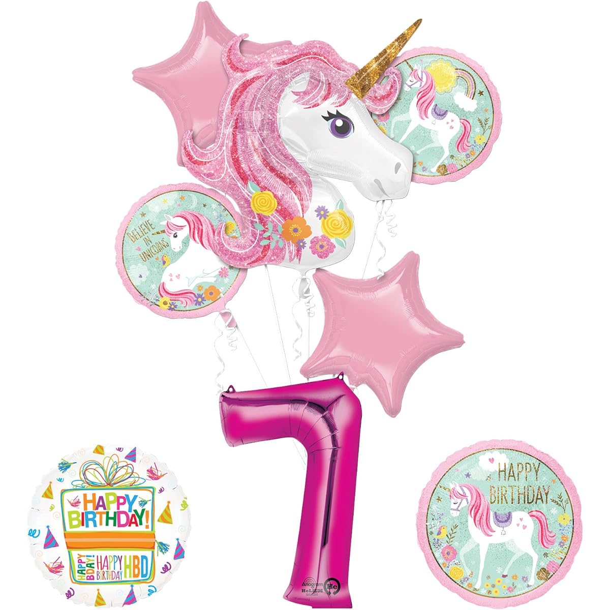 Unicorn Party Supplies "Believe in Unicorns" 7th Birthday Balloon Bouquet Decoration