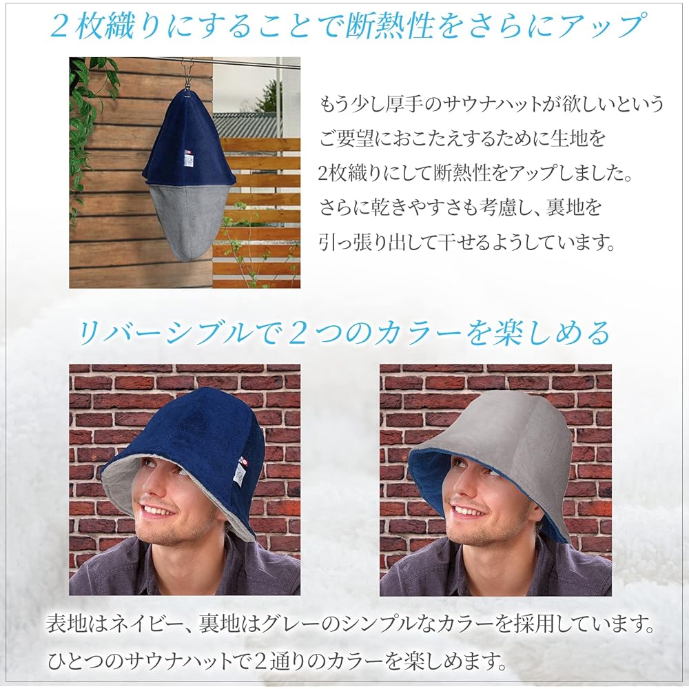 [Imabari Sauna] Sauna Hat Reversible (Navy x Gray) Imabari Towel Tulip Sauna Hat Washable Sauna Cap Towel Fabric Imabari Sauna Hat Men's Women's Made in Japan