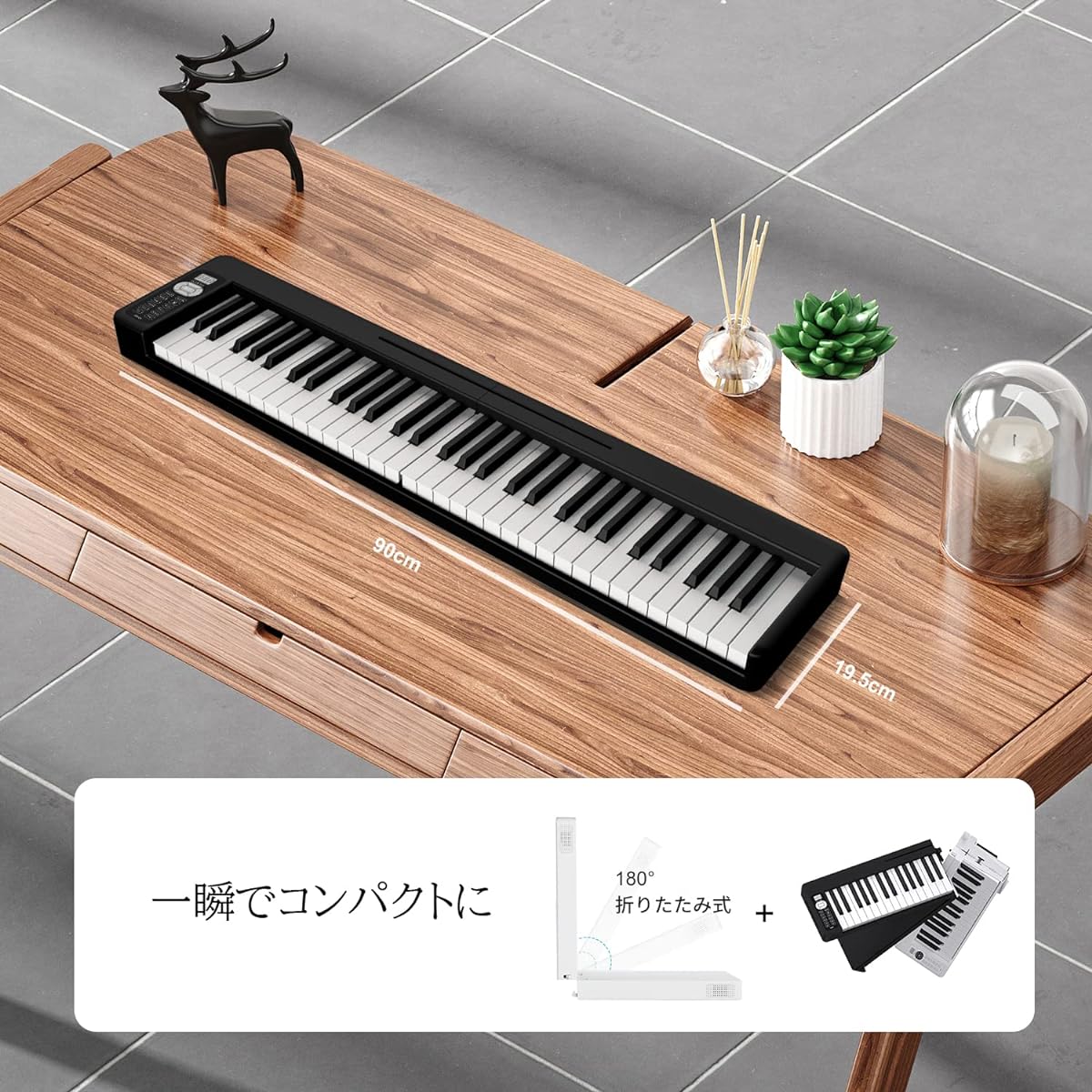 BX-11 Electronic Piano 61 Keys Foldable Speaker External Wireless MIDI Compatible Foldable Portable (Black)