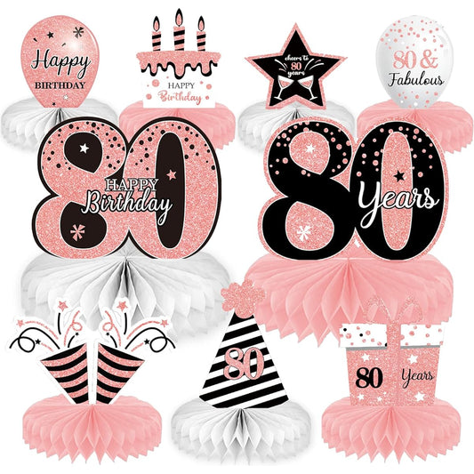 9 Pieces Rose Gold 80th Birthday Decorations for Women, Pink 80th Birthday Centerpieces Table Decorations Cheers to 80 Years Old Honeycomb Table Topper 80th Birthday Decorations for Women 70th Birthday Party