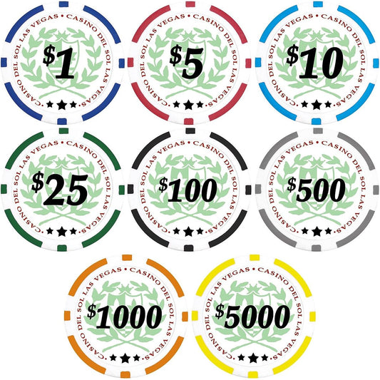 50 Casino del Sol 11.5 Gram Poker Chips with Denominations
