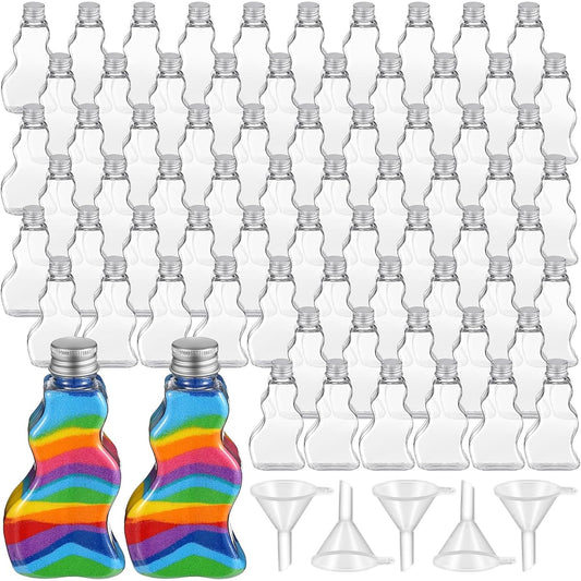 100pcs Sand Art Bottles Bulk Wave Shaped Plastic Bottles with Funnel Sand Art Kit for Kids Sand Art Containers Craft Collection Bottles DIY Art Activity Fun Party Supplies (Sand Not Included)
