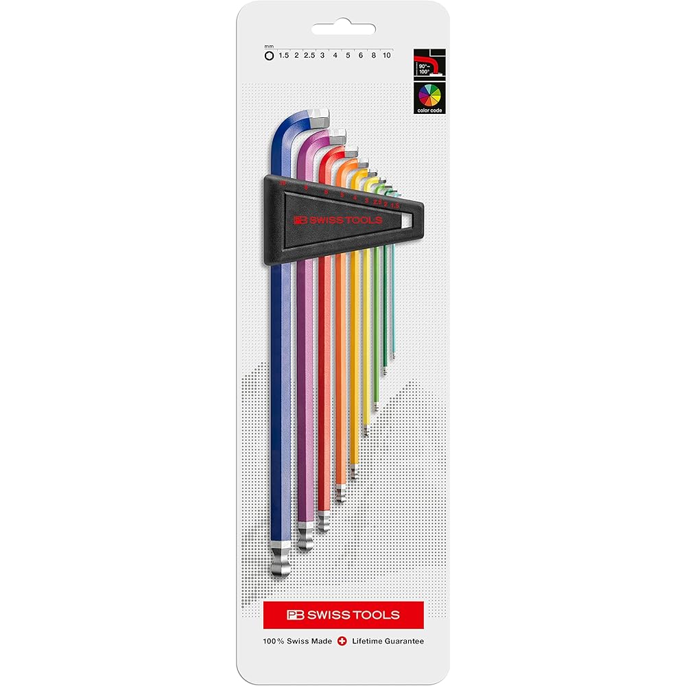 PB SWISS TOOLS Multi-Angle Rainbow Hex Wrench Set 2222LH-10RBCN