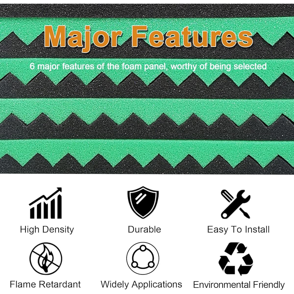 Frcevzoie 52 Pack Acoustic Foam Panels 12" x 12" x 1" Indoor Sound Insulation Boards for Sound Training Rooms, Anchor Rooms, Movie Theaters, Perfect for Any Acoustic Improvement (Black/Green)