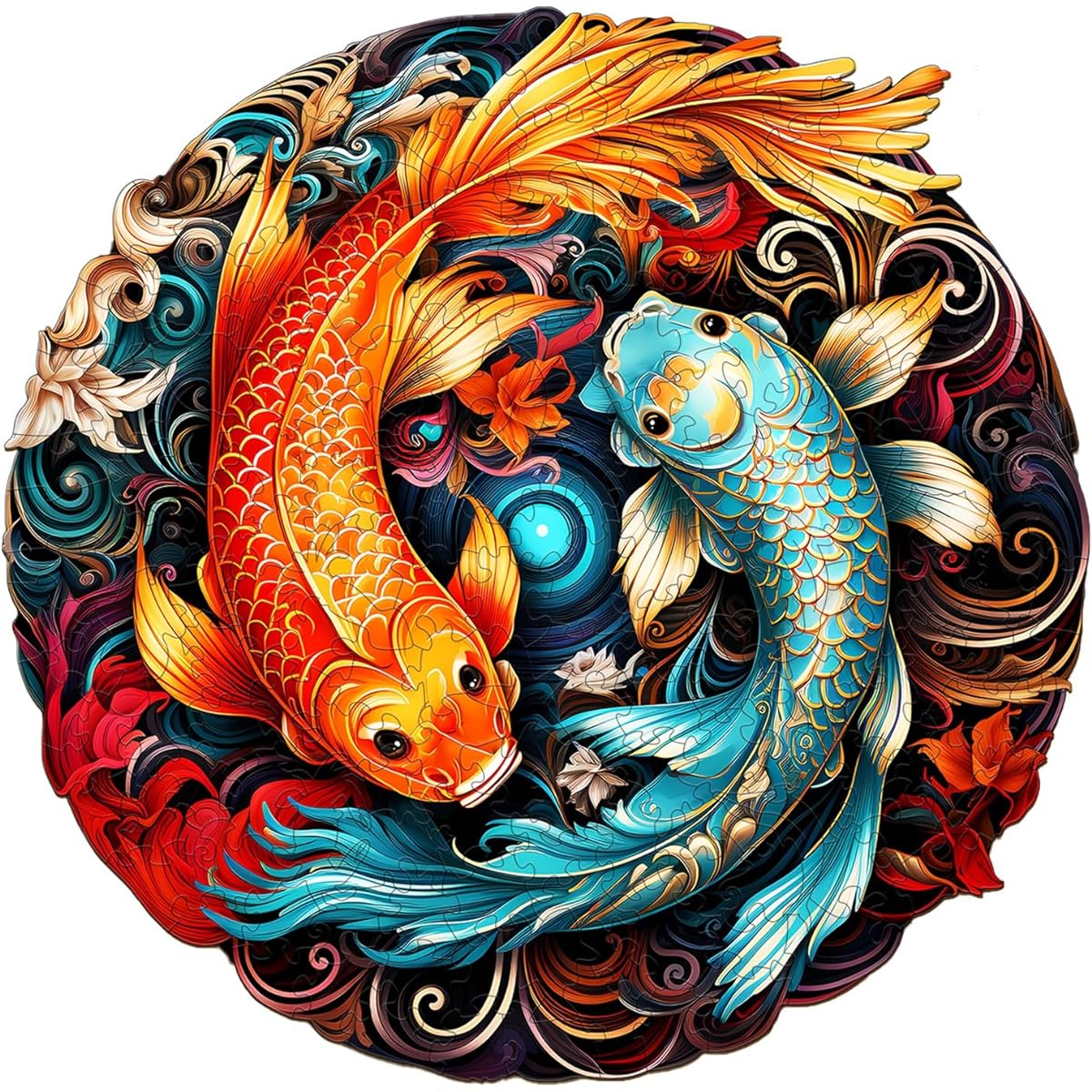 Woodemon Wooden Puzzle for Adults Yin Yang Fish (M-185 Pieces) Wooden Jigsaw Puzzle for Kids 11.4*11.2 Inch Unique Shape Animals Wooden Puzzle for Adults Wooden Animal Puzzle Birthday Gift Family Puzzle Game