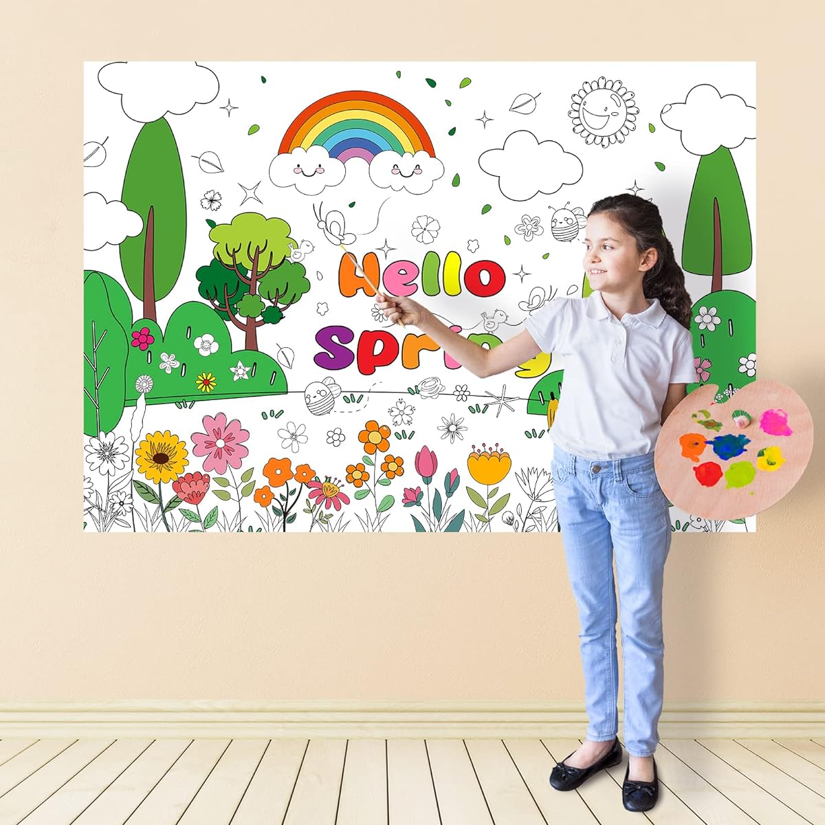 Summer Spring Coloring Book DIY Art Drawing Pattern Filler Boys Girls Flowers Giant Coloring Book Poster Large Coloring Book Tablecloth Kids Adults Gift Classroom Home Birthday Party Supplies Favors