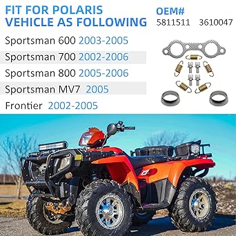 Exhaust Muffler Gasket Seal Spring Rebuild Kit Polaris Sportsman 600 700 800 MV7 2002-2006 Frontier 2002-2005 OEM# 5811511 3610047