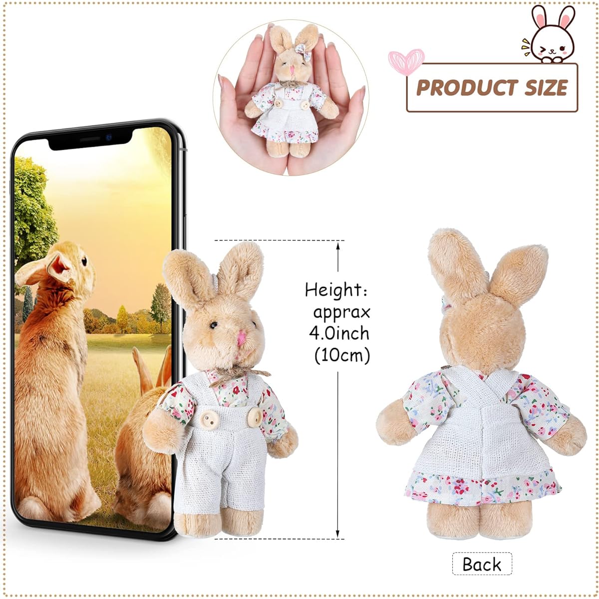 12 Pieces Mini Bunny Stuffed Animals Small Couple Rabbit Plush Toy Burlap Floral Baby Shower Decor Cute Soft Bunny Doll Birthday Decoration Party Favors 4 Inch 2 Styles (Cute Styles)