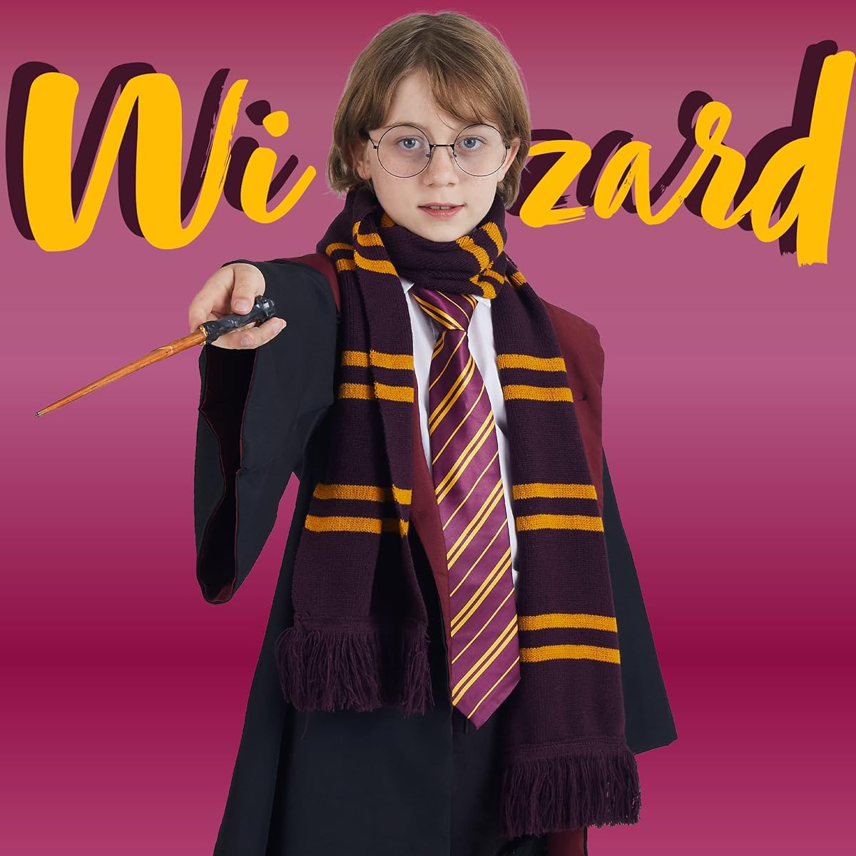 Spooktacular Creations Wizard Costume Accessories Set with Glasses, Tie, Wand and Scarf