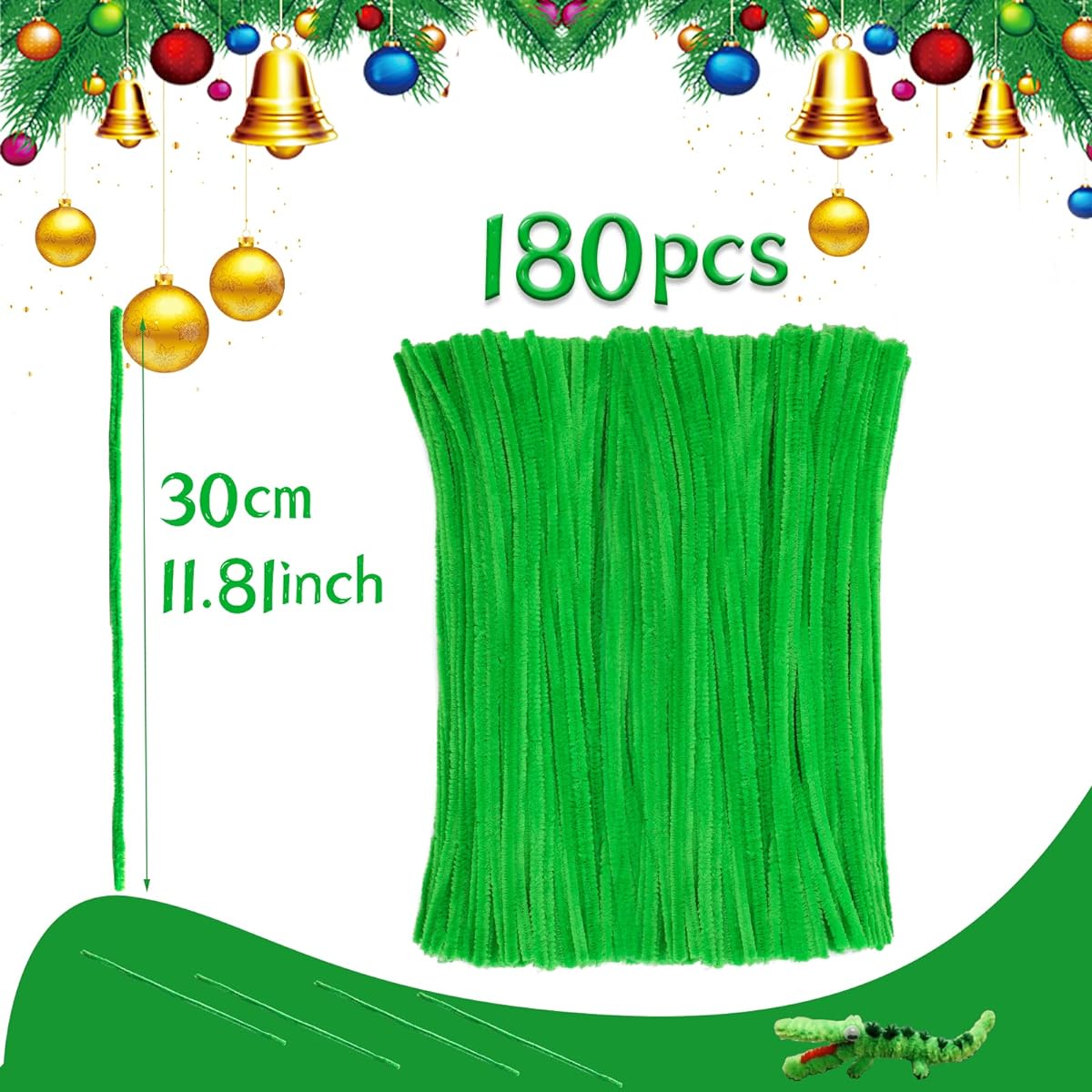 180 Pieces Pipe Cleaners Chenille Stems Craft Pipe Cleaners Christmas Pipe Cleaners Chenille Stems DIY Art Craft Decoration Supplies (Light Green)