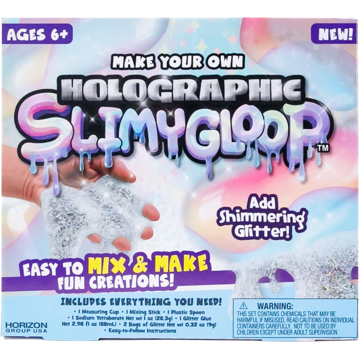 SLIMYGLOOP Make Your Own Holographic DIY Slime Kit by Horizon Group USA Mix & Create Super Stretch Squishy Guppy Putty Sparkly Slime Glitter Multicolor