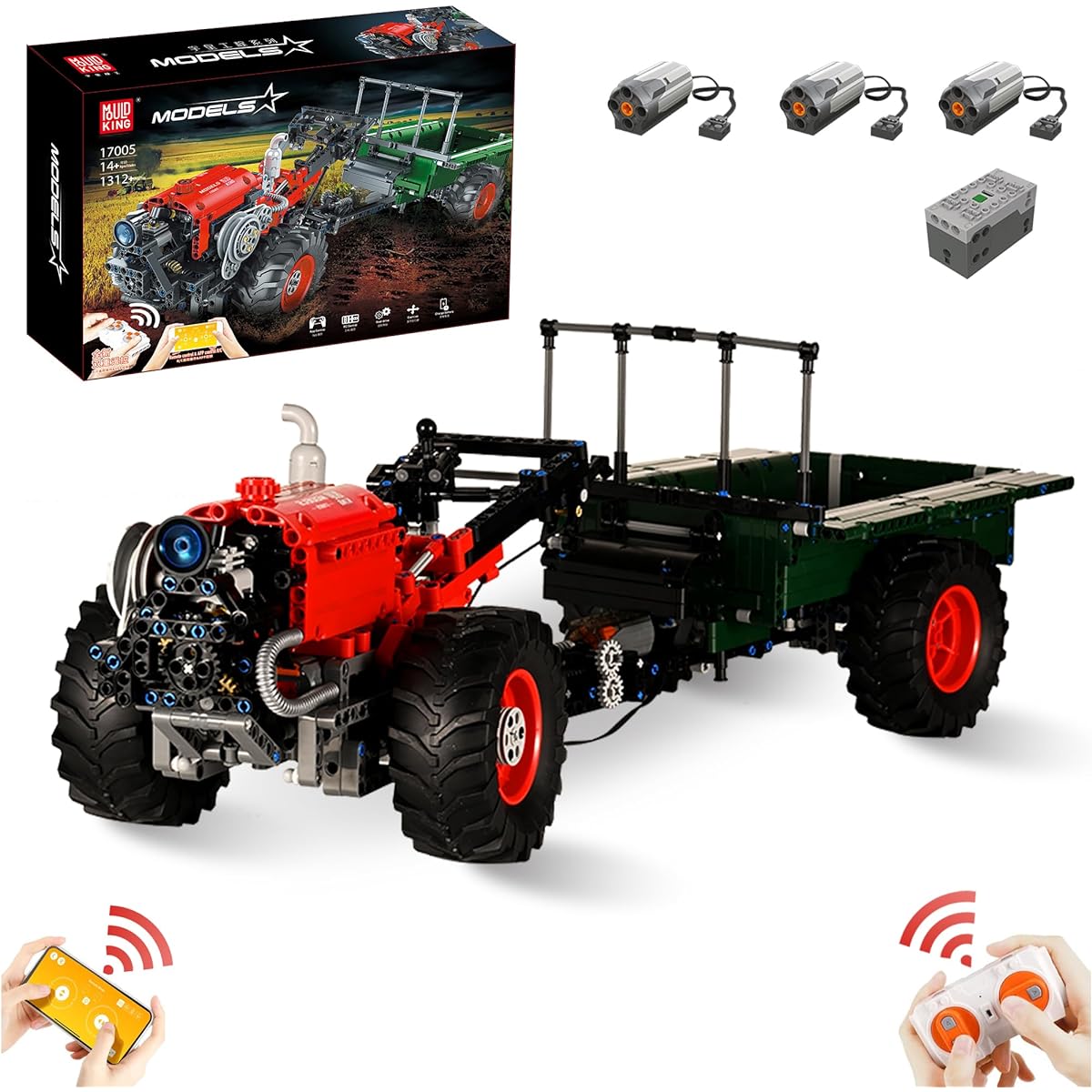 Addshiny 17005 Technic RC Farm Tractor with Trailer Remote Control 4WD Truck 1312+ Pieces STEM Programming Farm Toys for Kids Ages 8+ Collectible Model Building Set (17005)