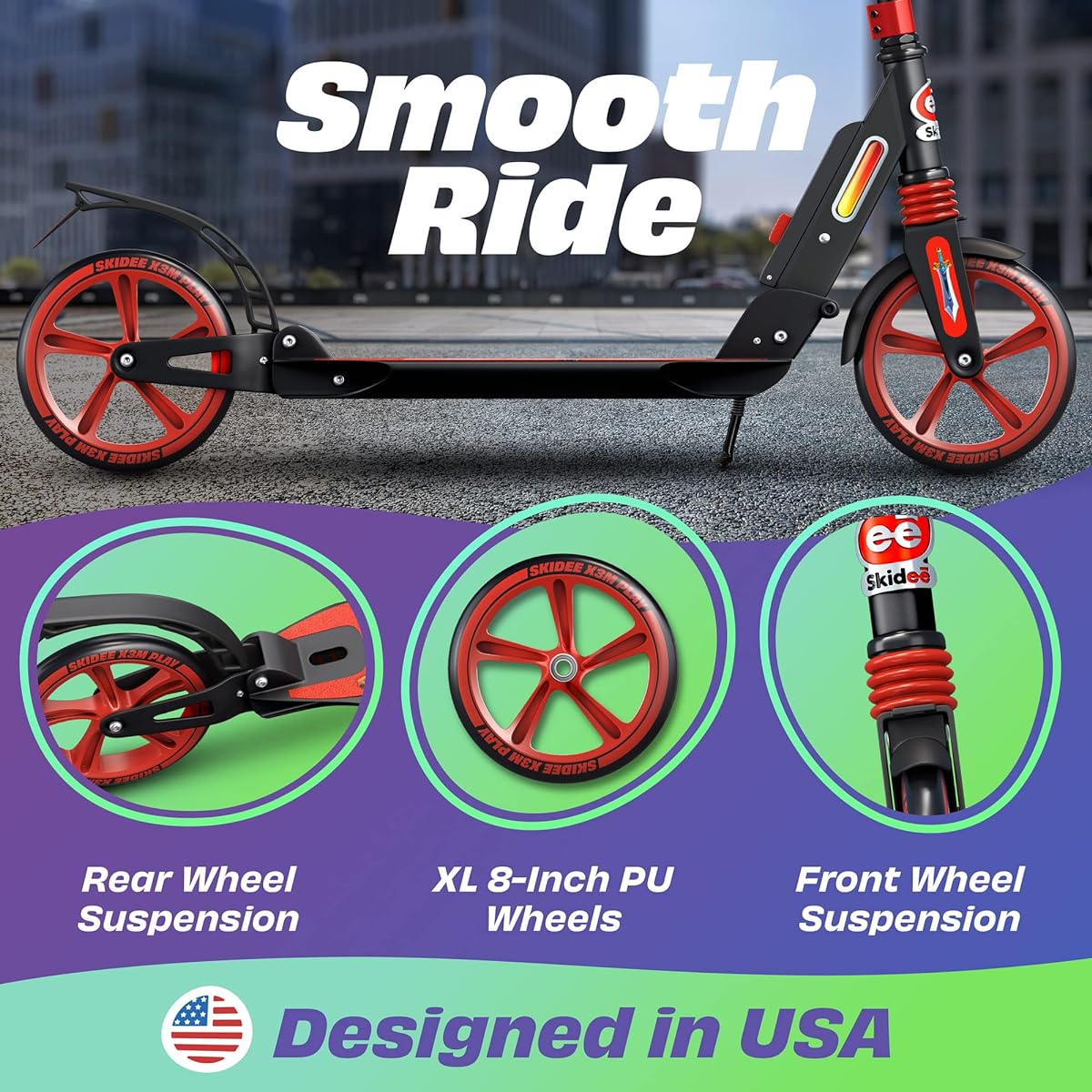 Scooter for Kids 6-12 Years Old, 12 Years Old Teens, Adult Scooter with Shockproof Suspension, Kids Scooter for Ages 8+, 4 Adjustable Levels, Handlebar, Fits Up to 41" Height