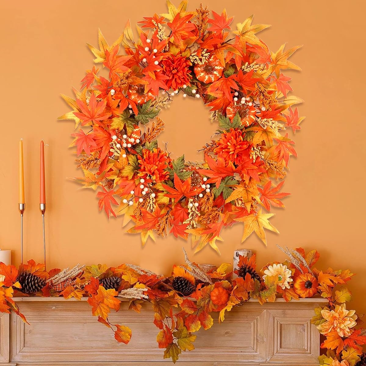 dant Autumn Front Door Wreath Halloween Wreath Maple Leaf Wisteria Ring Door Charm Door Hanging Welcome Wreath Thanksgiving Christmas Decoration Front Door Wall Hanging Garden Decoration Flower Gift Christmas Halloween Wreath Autumn Winter Seasonal Goods