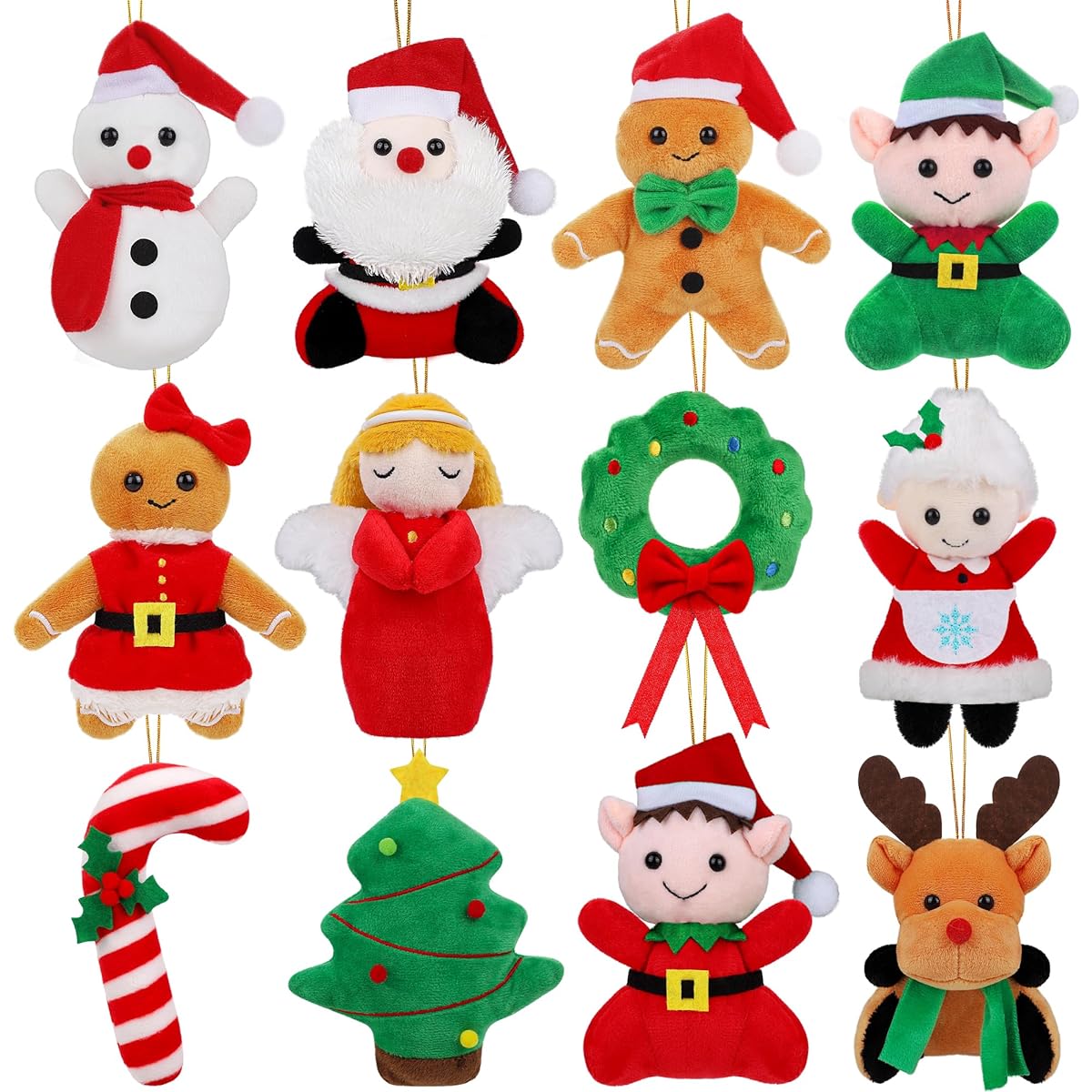 Fovths 12pcs Christmas Mini Plush Snowman Santa Elk Elf Christmas Tree Hanging Stuffed Animals 4.72inch Small Plush Toys Christmas Party Favors Gift Keychain