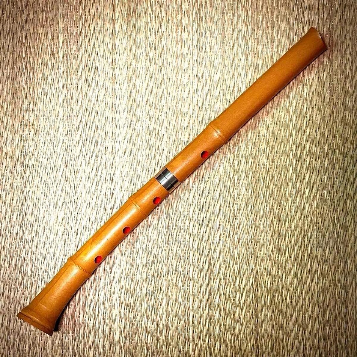 Resin shakuhachi, plastic pipe, 1 shaku 8 sun, total length 54 cm, gold jointed, lacquered interior, Kinko style mouthpiece