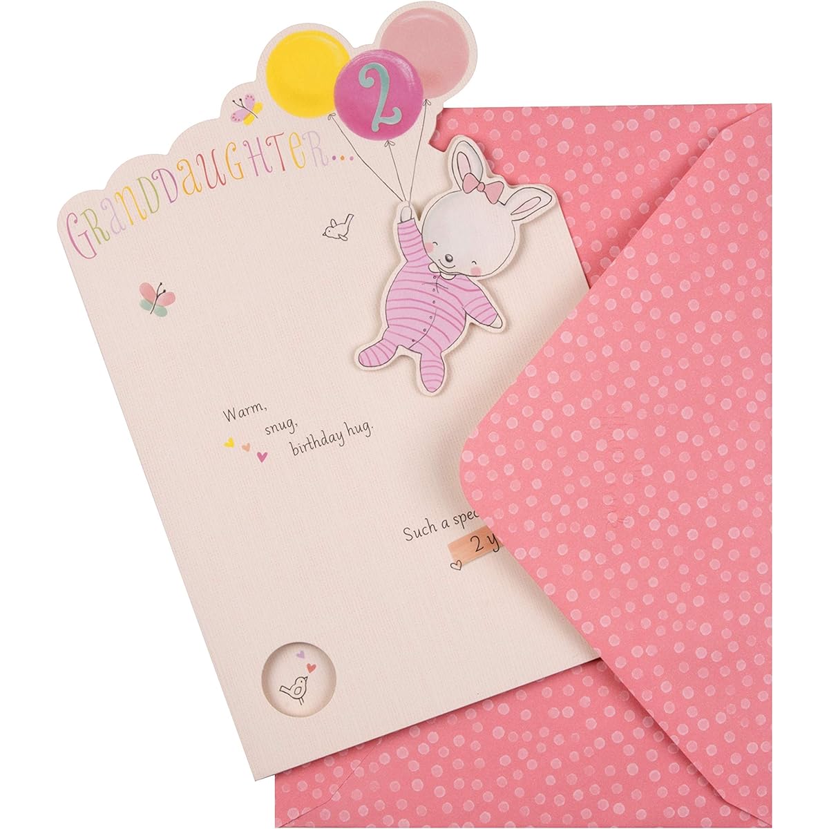 Hallmark 2nd Birthday Card for Granddaughter, 3D Die Cut Design, Beige, Pink, White, Peach, Yellow
