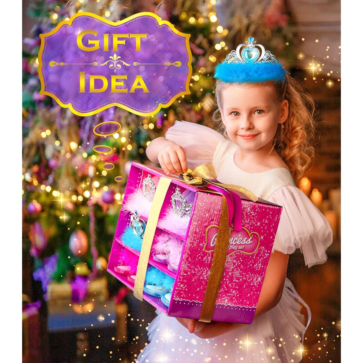 BIBUTY Princess Dress Up Shoes Girls Dress Up Dress Crown 3 Sets Princess Accessories Toys Birthday Gift for 3-6 Year Old Girls
