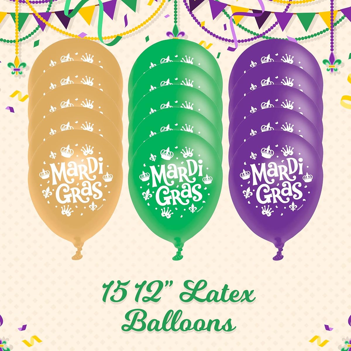 Amscan Mardi Gras Balloons - 25 Balloons 5" and 15 Balloons 12" Gold Purple Green Yellow - New Orleans Arch Party Supplies Disposable Decorations Set