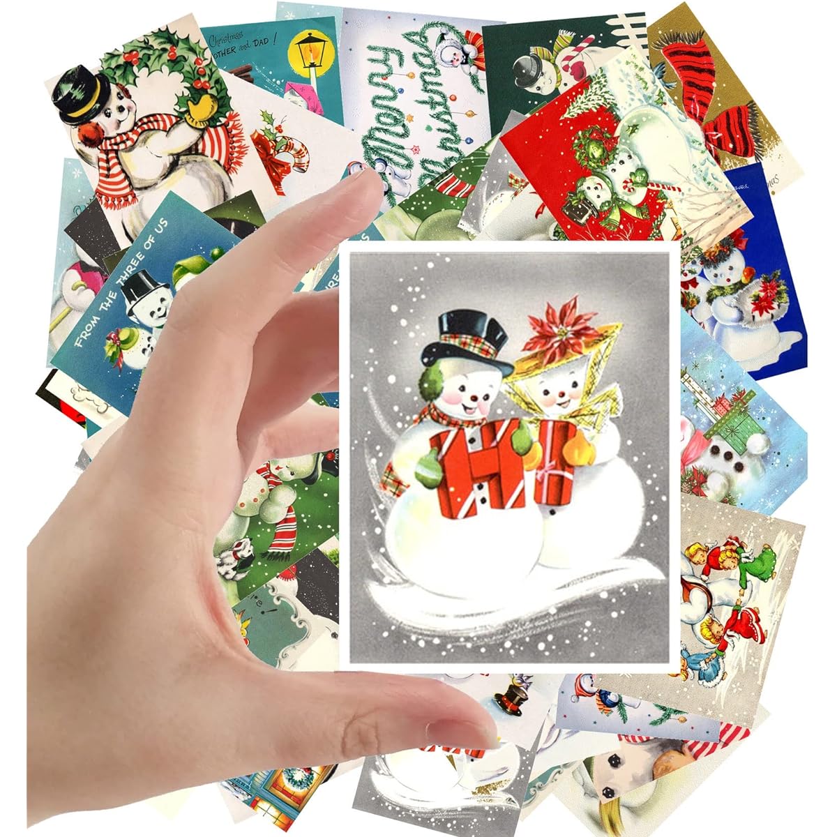 Large Stickers (24 Sheets 2.5"x3.5" Each) Snowman Christmas Retro Vintage Greeting Card Collection