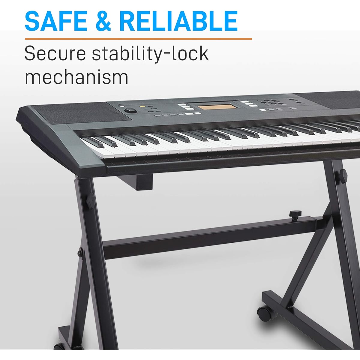 Pyle Port Universal Electronic Black Heavy Duty Z Style Keyboard Organ Holder Rack Portable Piano Stand Adjustable Height and Width with Locking Wheels PKST48