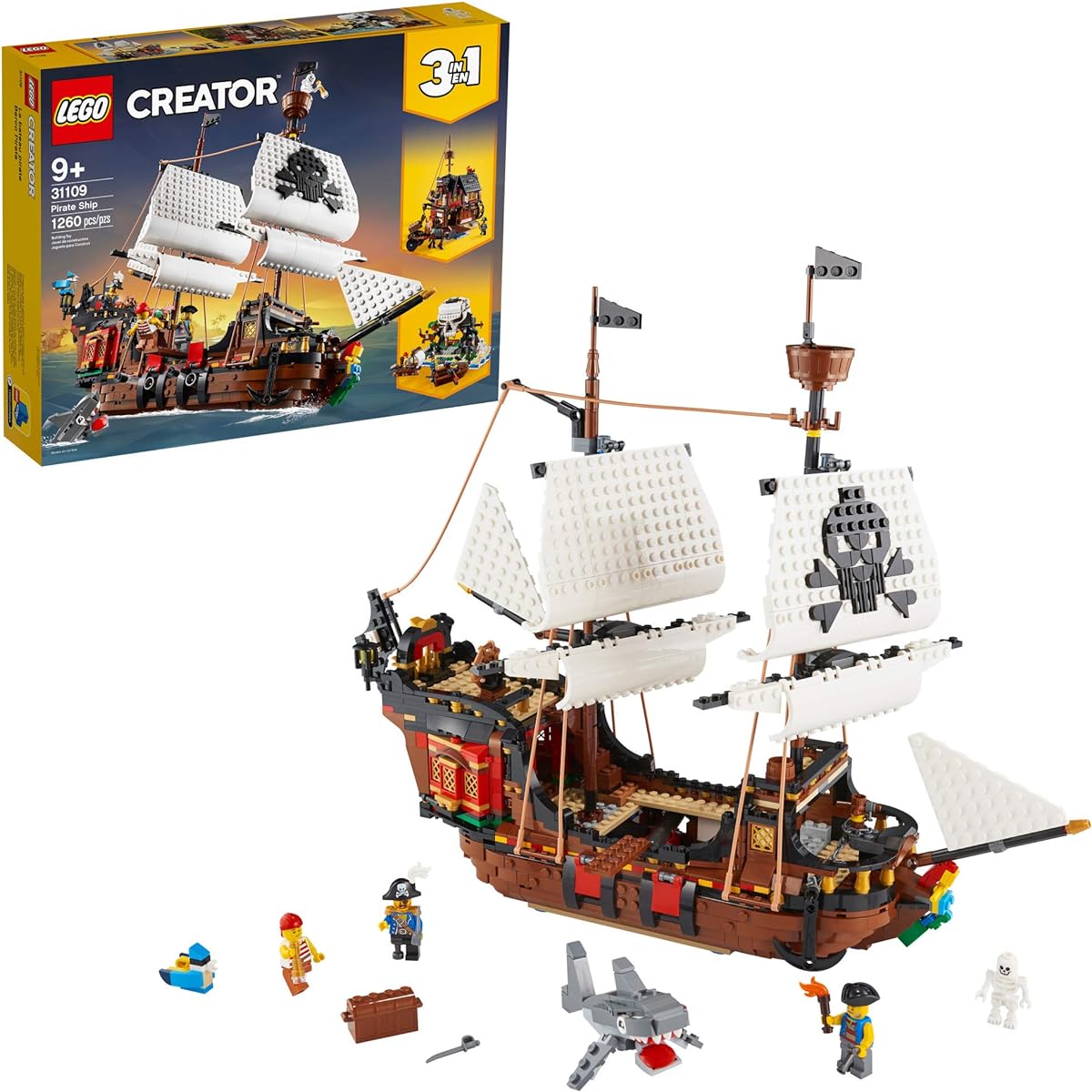 LEGO Creator 3in1 Pirate Ship 31109 Building Playset for Kids who Love Pirates and Model Ships, Makes a Great Gift for Children who Like Creative Play and Adventures, New 2020 (1,260 Pieces)