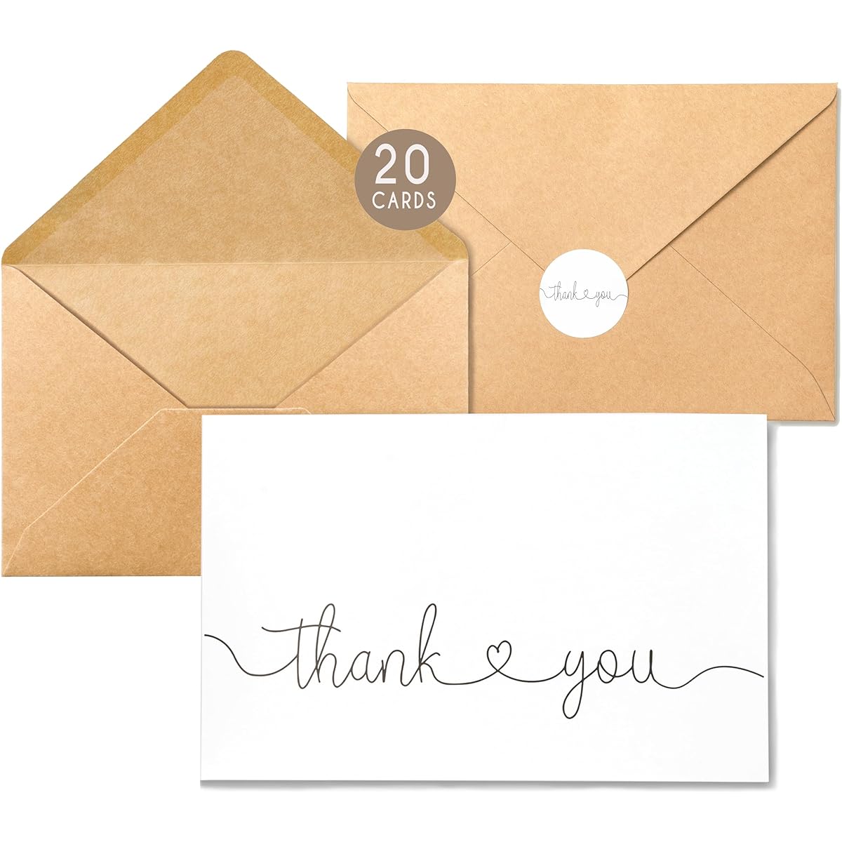 SPEBE Thank You Cards with Kraft Envelopes & Stickers Bulk Pack of 20, Elegant 4x6 Inch Design, Modern Minimalist, Large Notes for Wedding, Bridal Shower, Business, Baby, Small Business, Funeral, Graduation