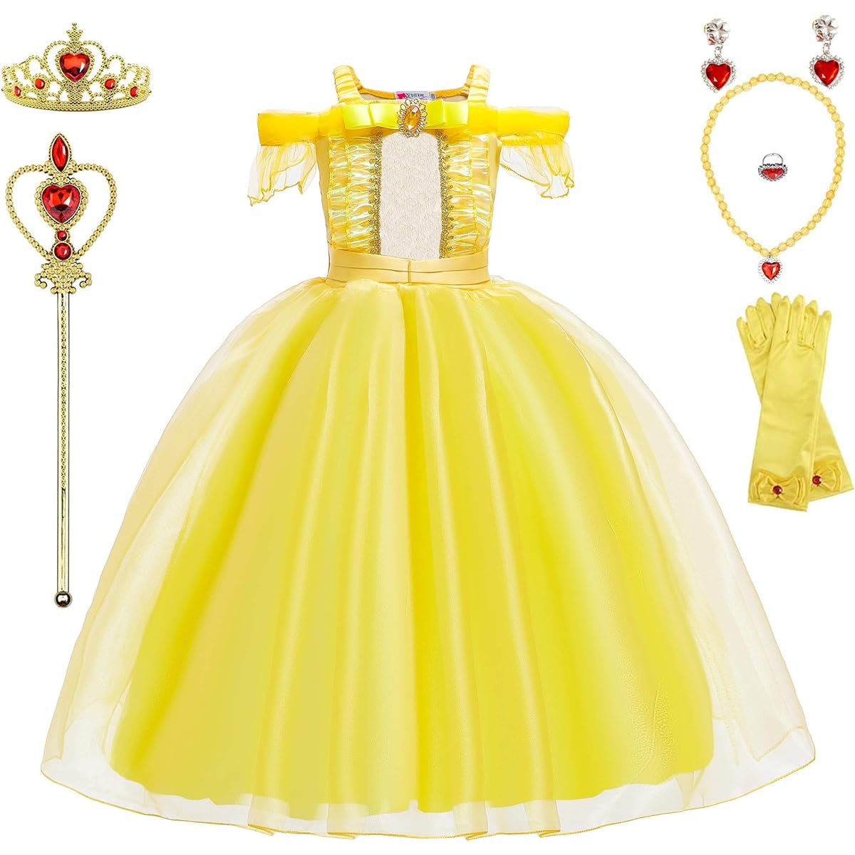 Princess Dress Belle Costume Birthday Party Dress Up for Girls 6-7 Years (130cm, Q98)
