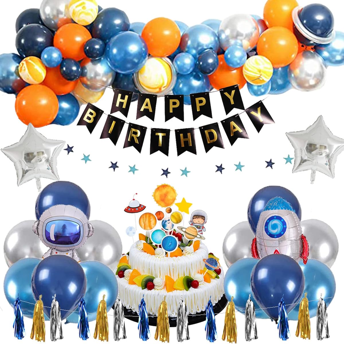 Space Themed Party Supplies - Outer Space Birthday Decorations - Galaxy Party Decorations Set for Kids with Happy Birthday Banner & Balloons - Kids Party Room Decorations for Boys, Girls, Kids