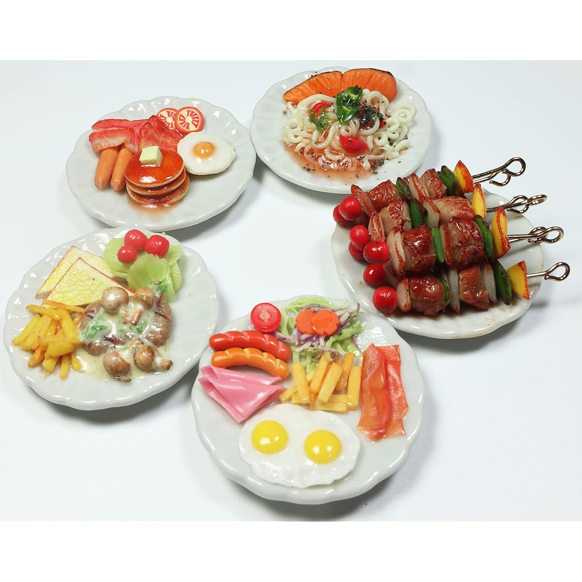 Mix 5 Types Breakfast Set Pancake BBQ Grill Spaghetti Set Dollhouse Miniature Food Small Food Dollhouse Accessories Collectible