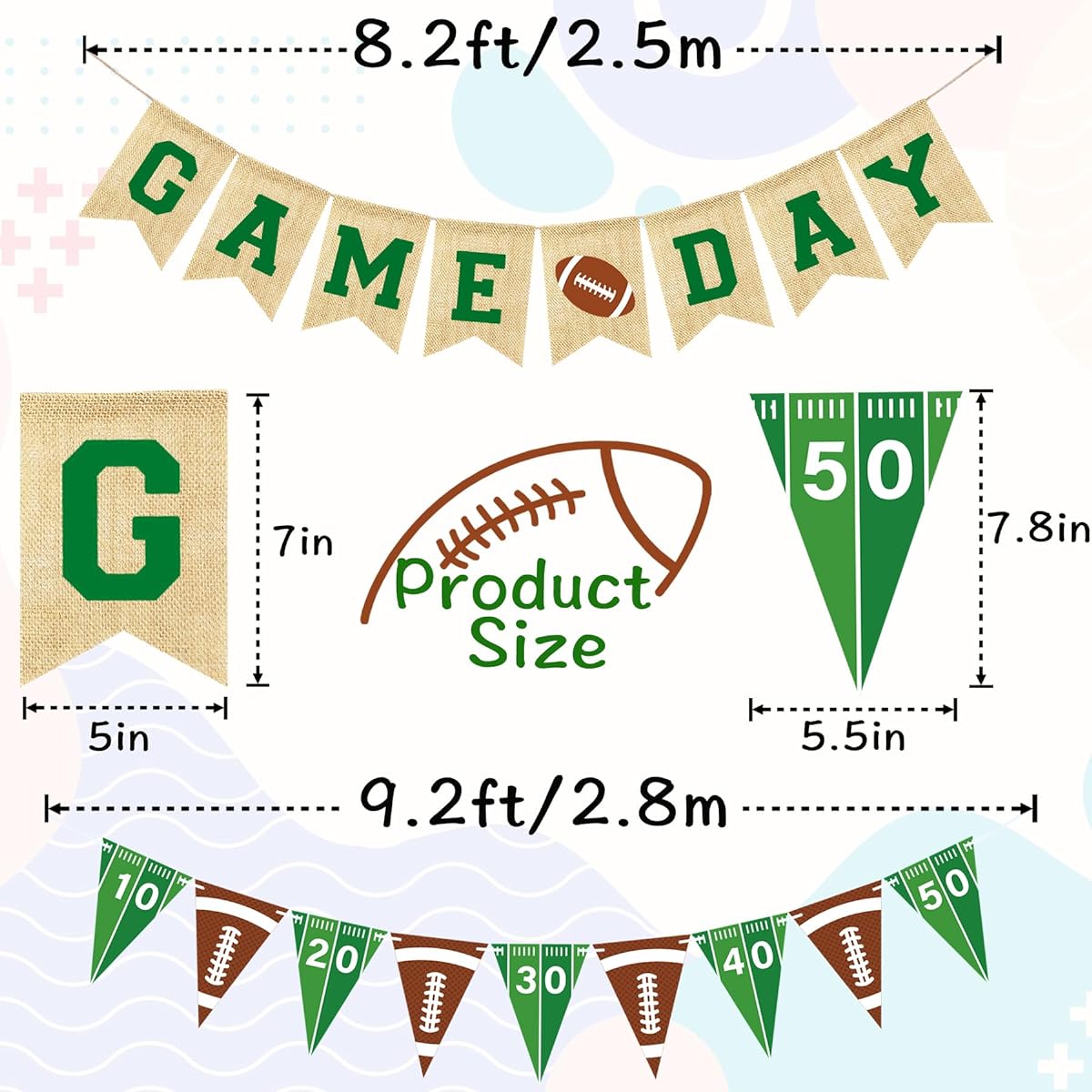 VILIFEVER Game Day Burlap Banner Football Theme Garland Bunting Football Birthday Party Decoration Football Concession Stand Hanging Sign Outdoor Home Decoration