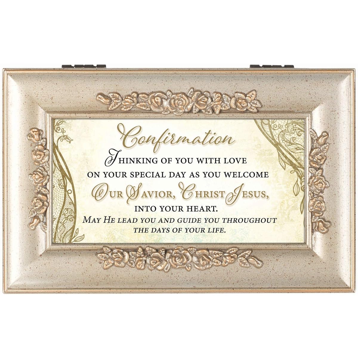 Cottage Garden Confirmation Our Savior Jesus Christ Champagne Petit Jewelry Music Box "How Great Thou Art