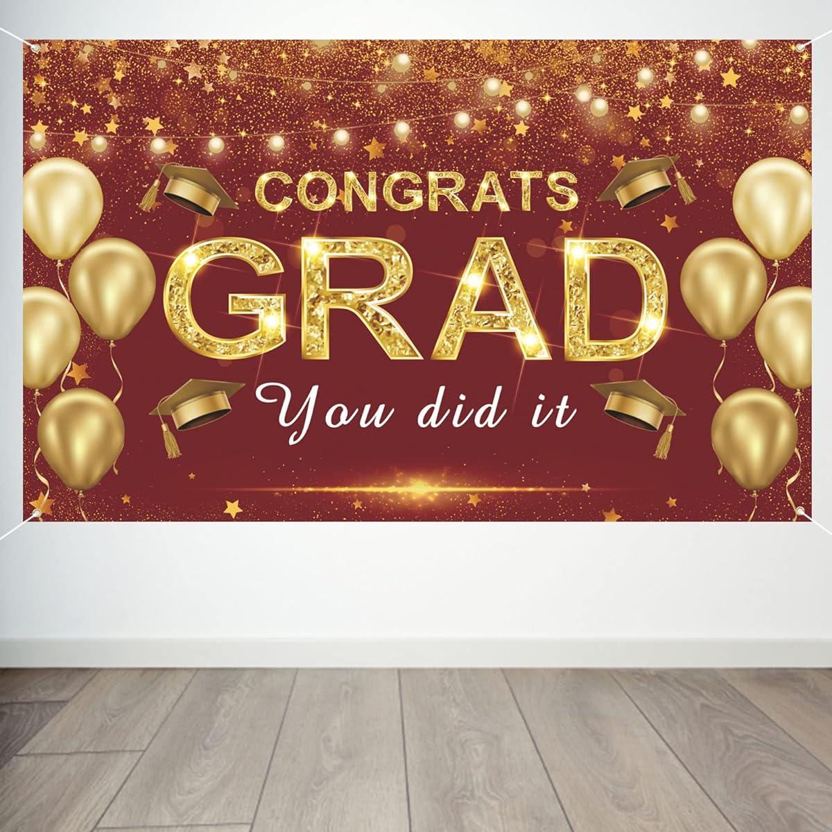 Crenics Graduation Party Decorations 2023 Maroon and Gold Congratulations Graduation Celebration Backdrop Graduation Party Supplies 5.9 x 3.6 ft