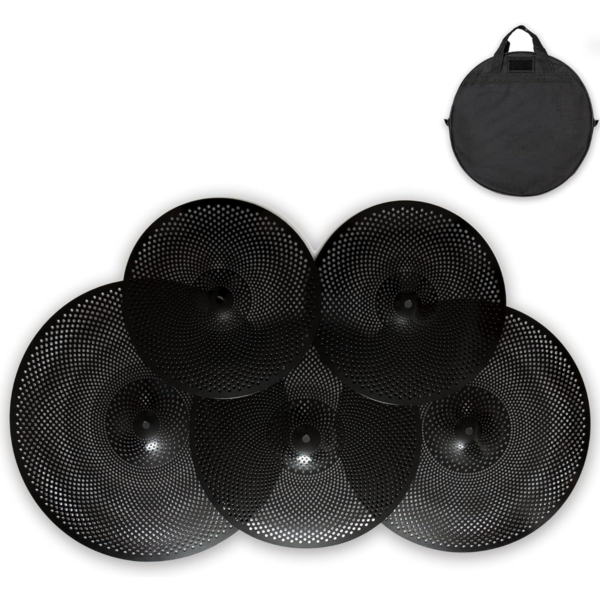 Low Volume Cymbal Pack, Quiet Cymbal Set 14"/16"/18"/20" (5 Pieces Black) | Includes Free Cymbal Bag
