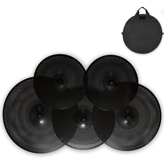 Low Volume Cymbal Pack, Quiet Cymbal Set 14"/16"/18"/20" (5 Pieces Black) | Includes Free Cymbal Bag