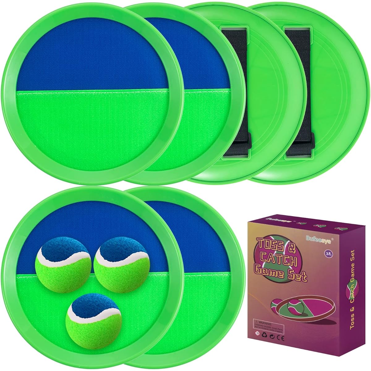 Outdoor Toys for Kids Ages 4-8 - Throw and Catch Ball Set, Kids Outdoor Games Yard Games for Kids and Adults with 6 Paddles and 3 Balls Toys for 3 4 5 6 7 8 Years Old Boys Girls Birthday Easter Gift