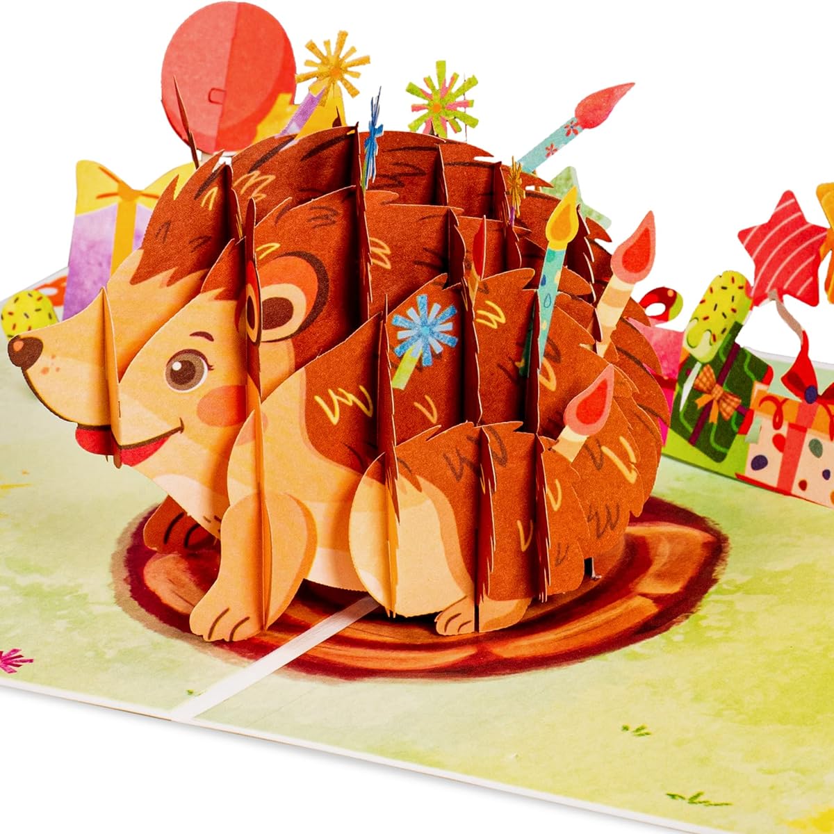 Paper Love Frndly 3D Birthday Hedgehog Pop Up Card for Adults and Kids 5" x 7" Cover with Envelope and Note Tag